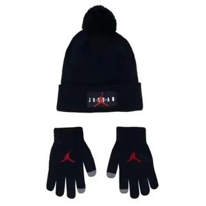Jordan Black Knit Beanie and Gloves Set